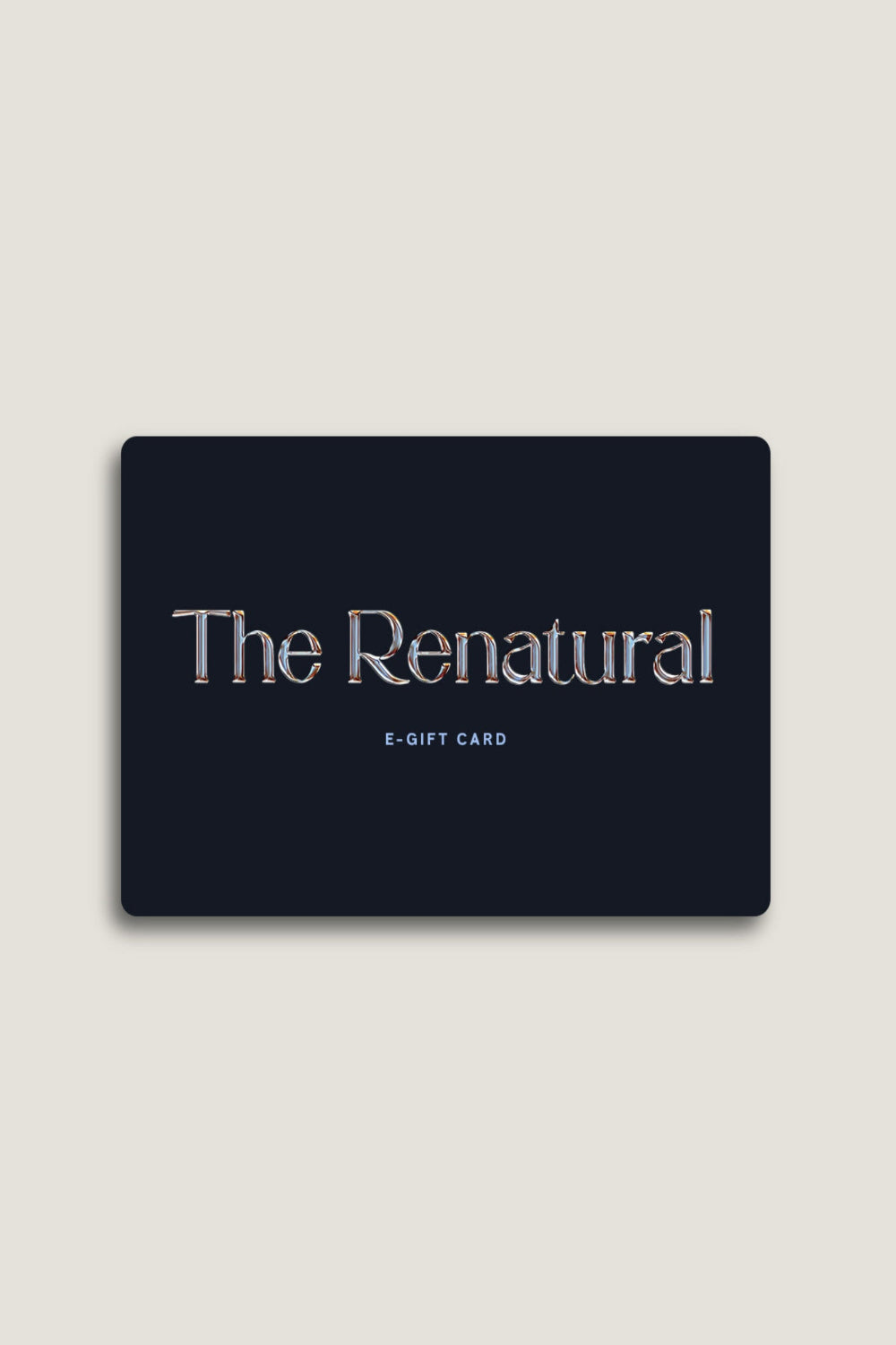 Black gift card with 'The Renatural' branding on a light gray background